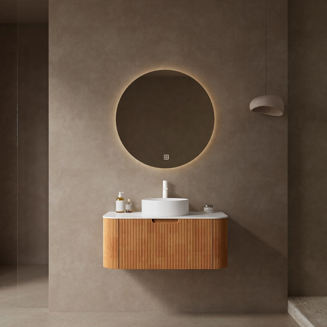 DINA Bathroom Vanity with Sink, Modern Wall-Mounted Floating Curved Edges Stripe