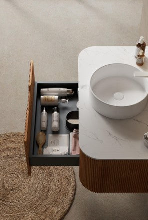 DINA Bathroom Vanity with Sink, Modern Wall-Mounted Floating Curved Edges Stripe
