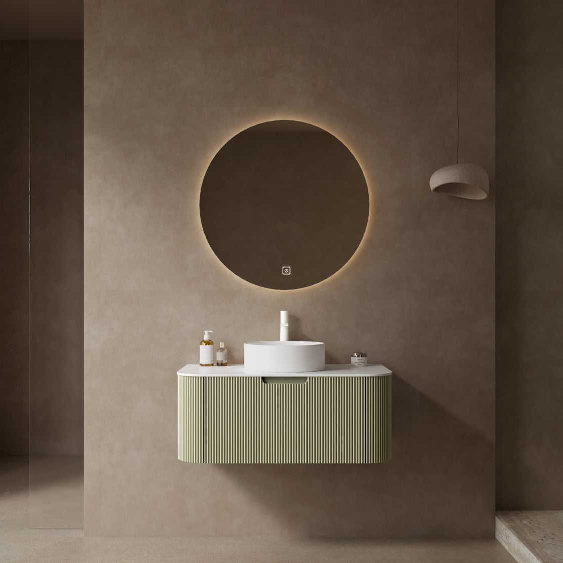 DINA Bathroom Vanity with Sink, Modern Wall-Mounted Floating Curved Edges Stripe