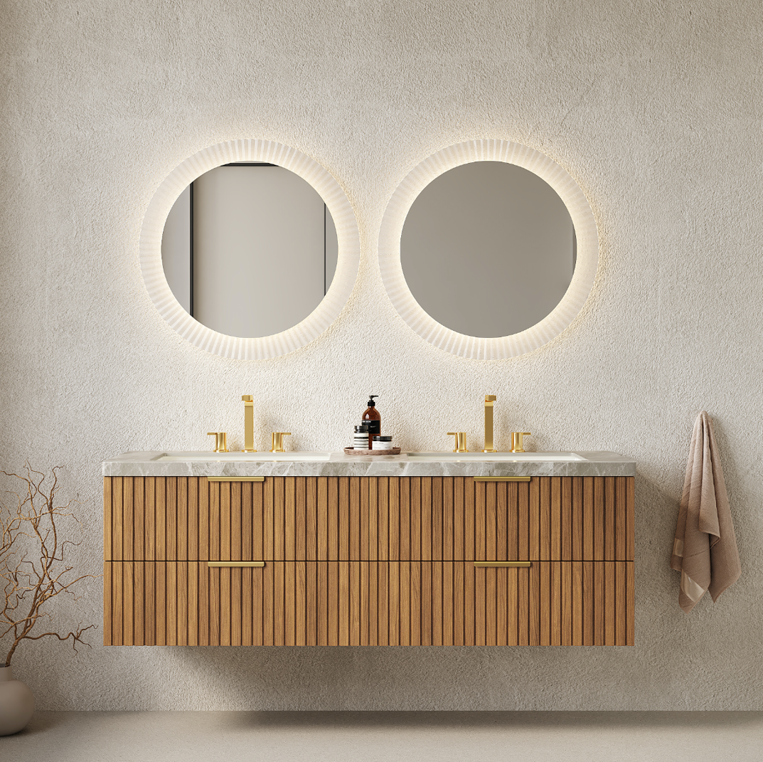 ELIO-Maple 60''striped solid wood bathroom vanity
