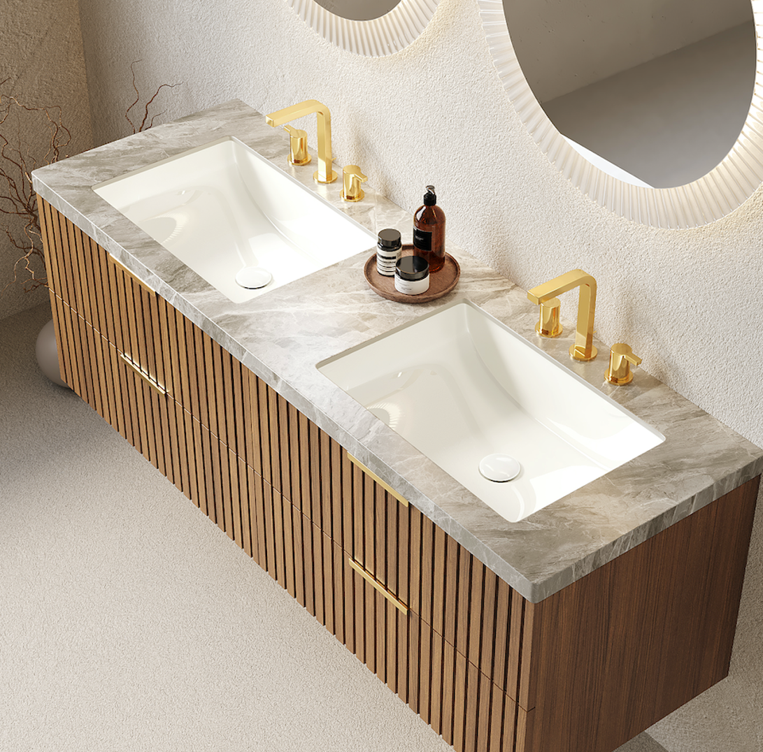 ELIO-Maple 60''striped solid wood bathroom vanity