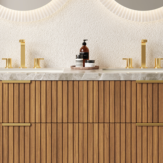 ELIO-Maple 60''striped solid wood bathroom vanity