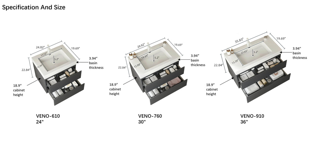VENO-Gray Bathroom Vanity with Undermount Sink