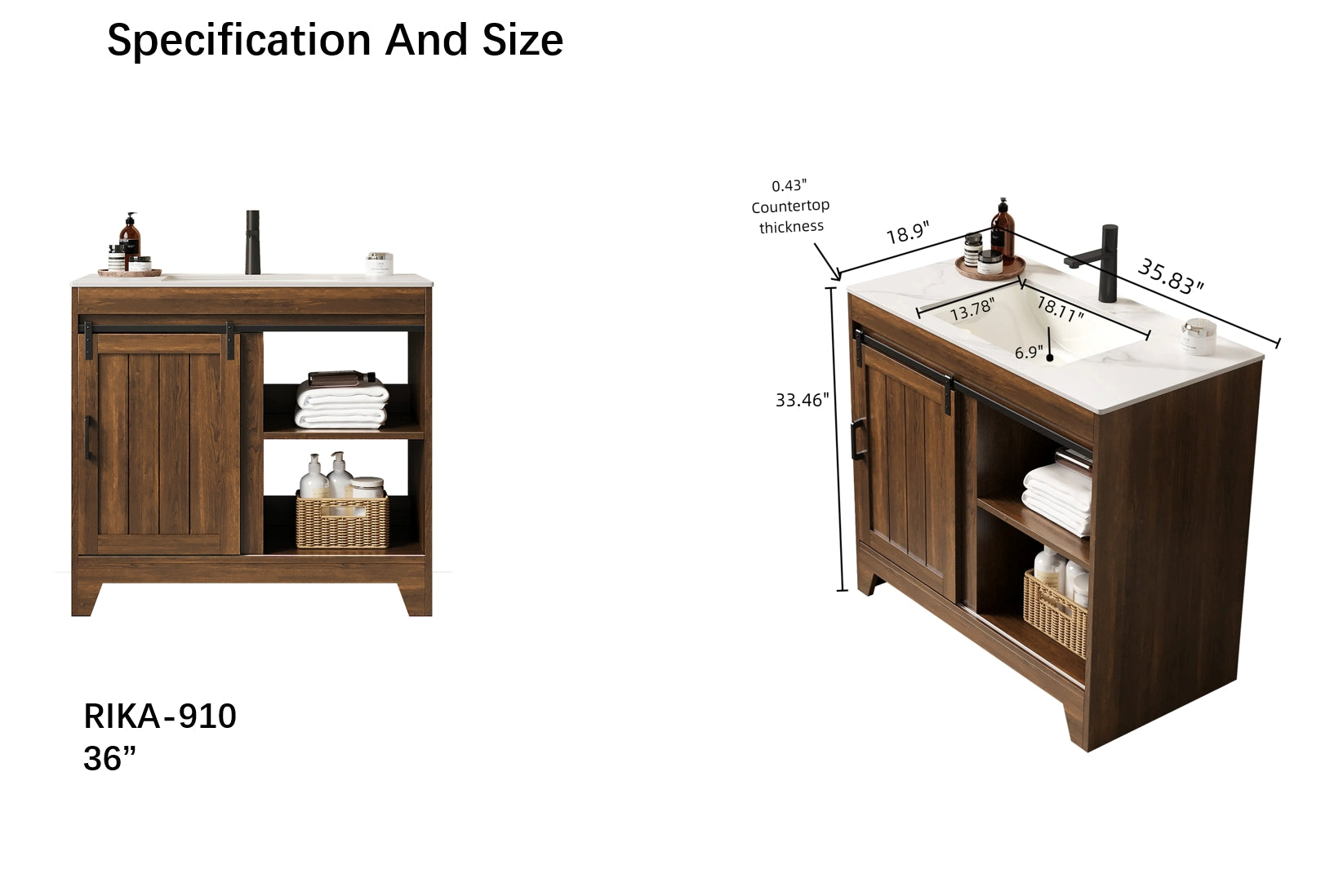 RIKA 36''freedtanding farmhouse style bathroom storage cabinet