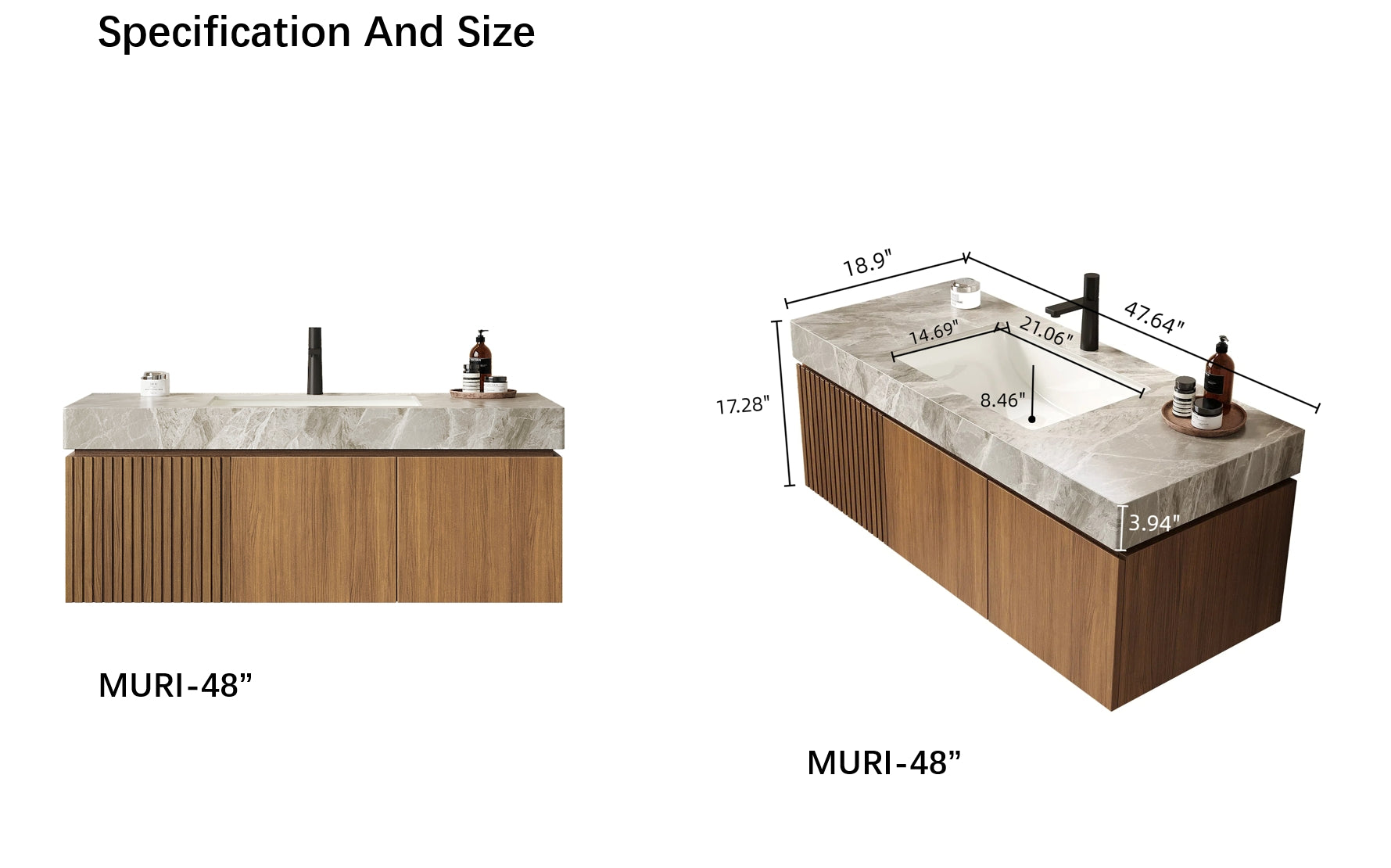 Muri 48"Striped Solid Wood Bathroom Vanity