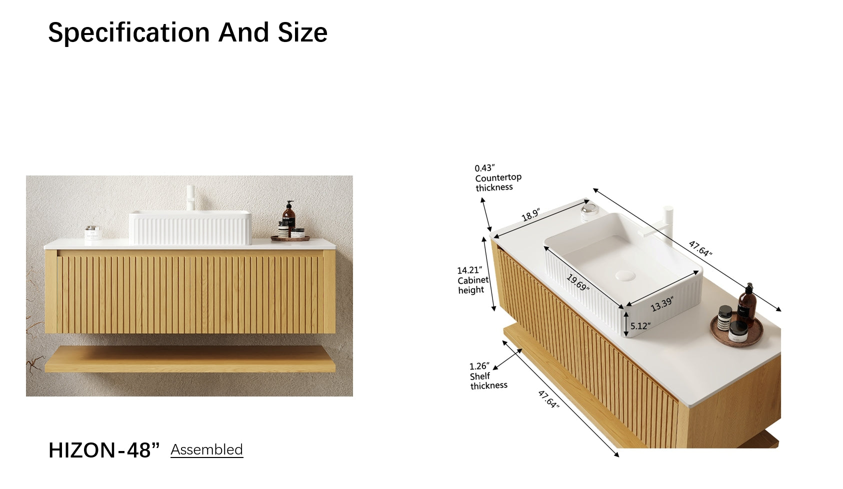 Hizon 48" Striped Solid Wood Bathroom Vanity
