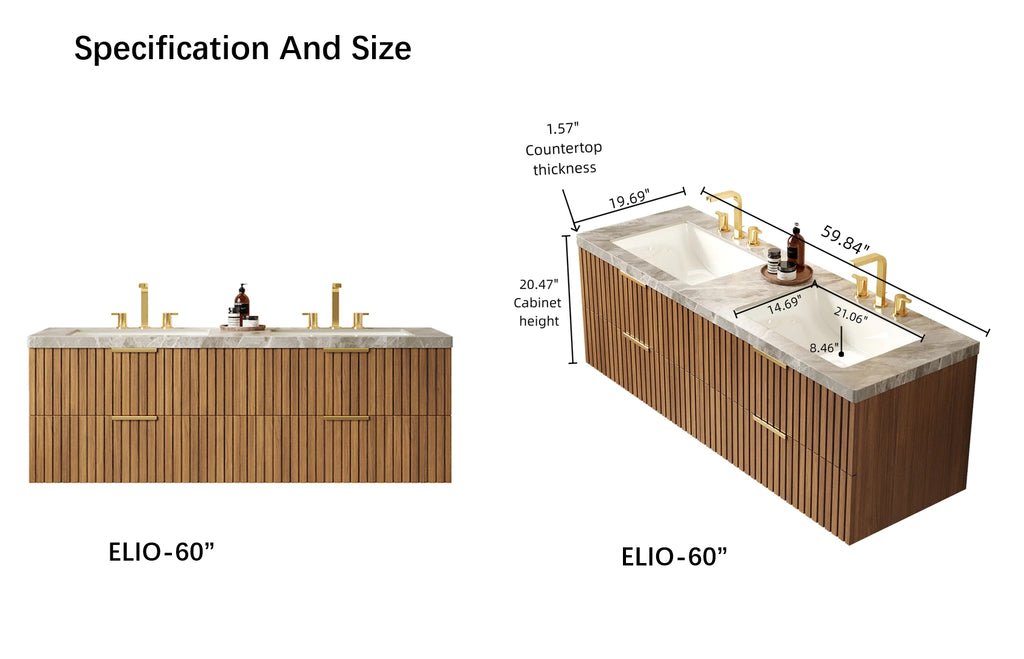 ELIO-Maple 60''striped solid wood bathroom vanity