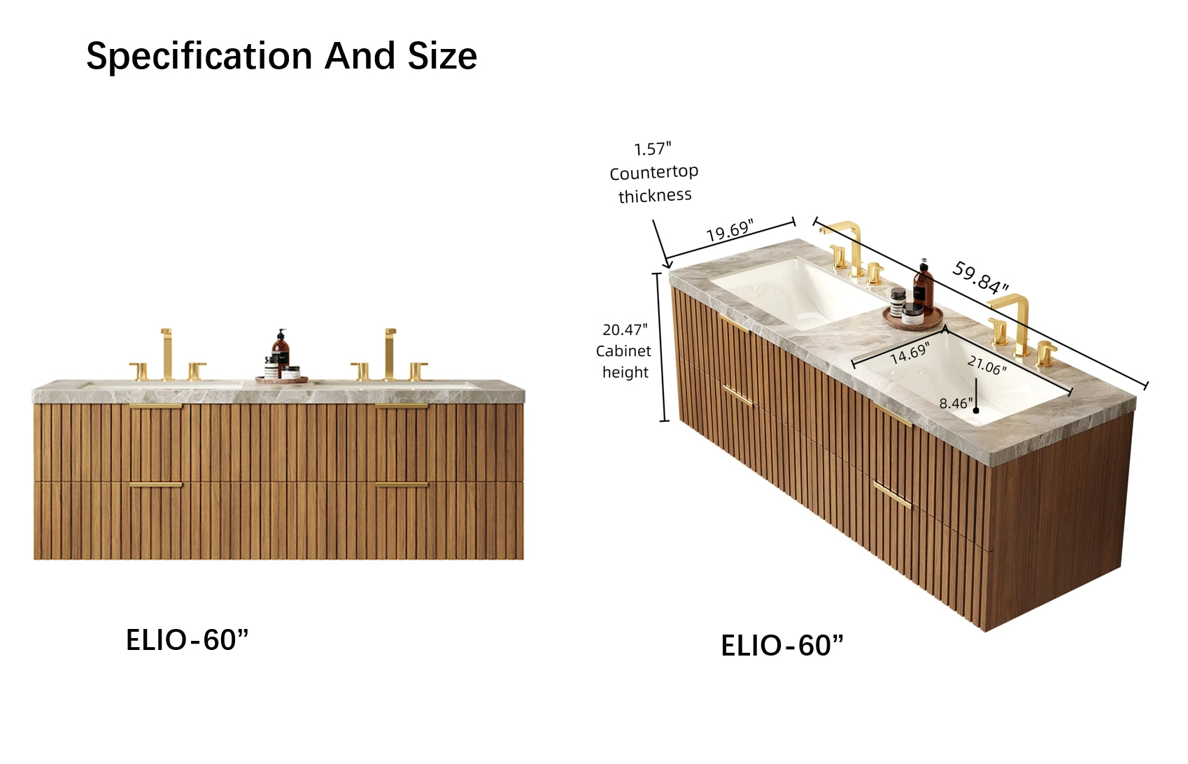 ELIO-Maple 60''striped solid wood bathroom vanity