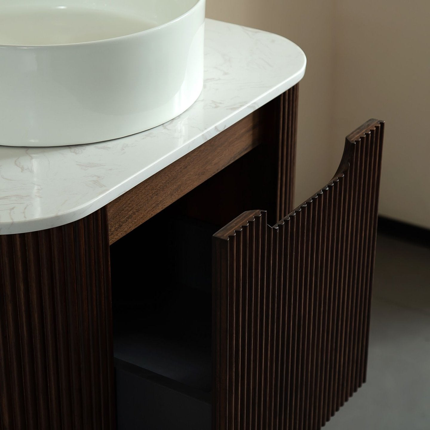DINA Bathroom Vanity with Sink, Modern Wall-Mounted Floating Curved Edges Stripe