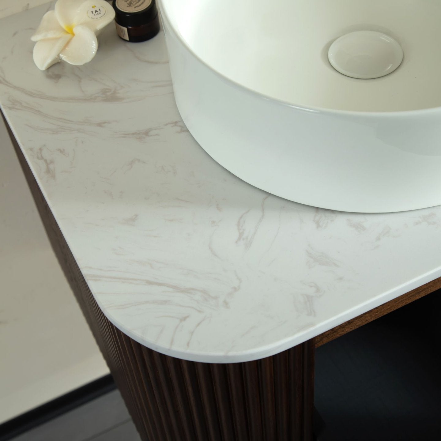 DINA Bathroom Vanity with Sink, Modern Wall-Mounted Floating Curved Edges Stripe
